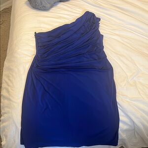 Jones New York Blue Asymmetrical Ruched Cocktail Dress
